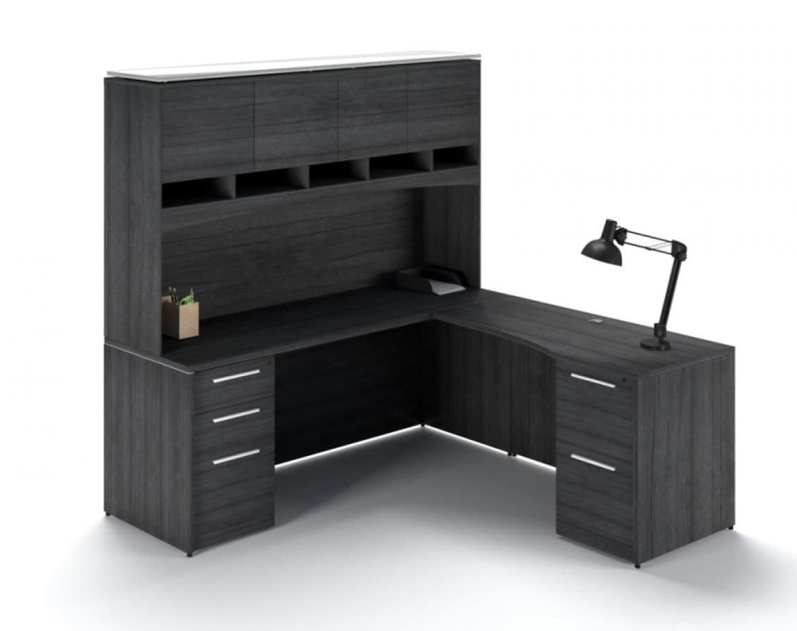 L shaped office desk with hutch and drawers deals