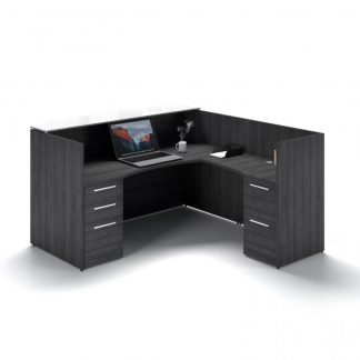 L Shaped Reception Desk with White Glass Transaction Counter